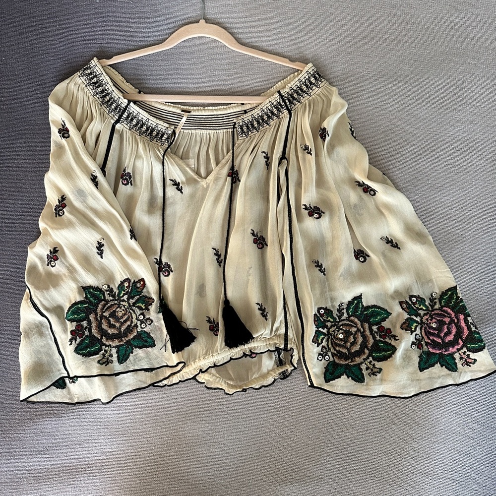 Free People Embroidered Bell Sleeve Top